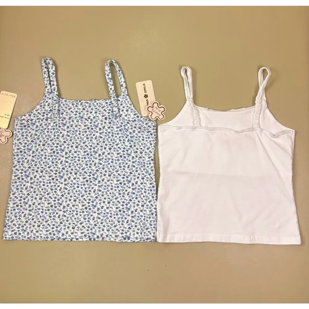 Japna Girls 2-Piece Cami Tank Top Set Size 14 Blue Floral & White NWT